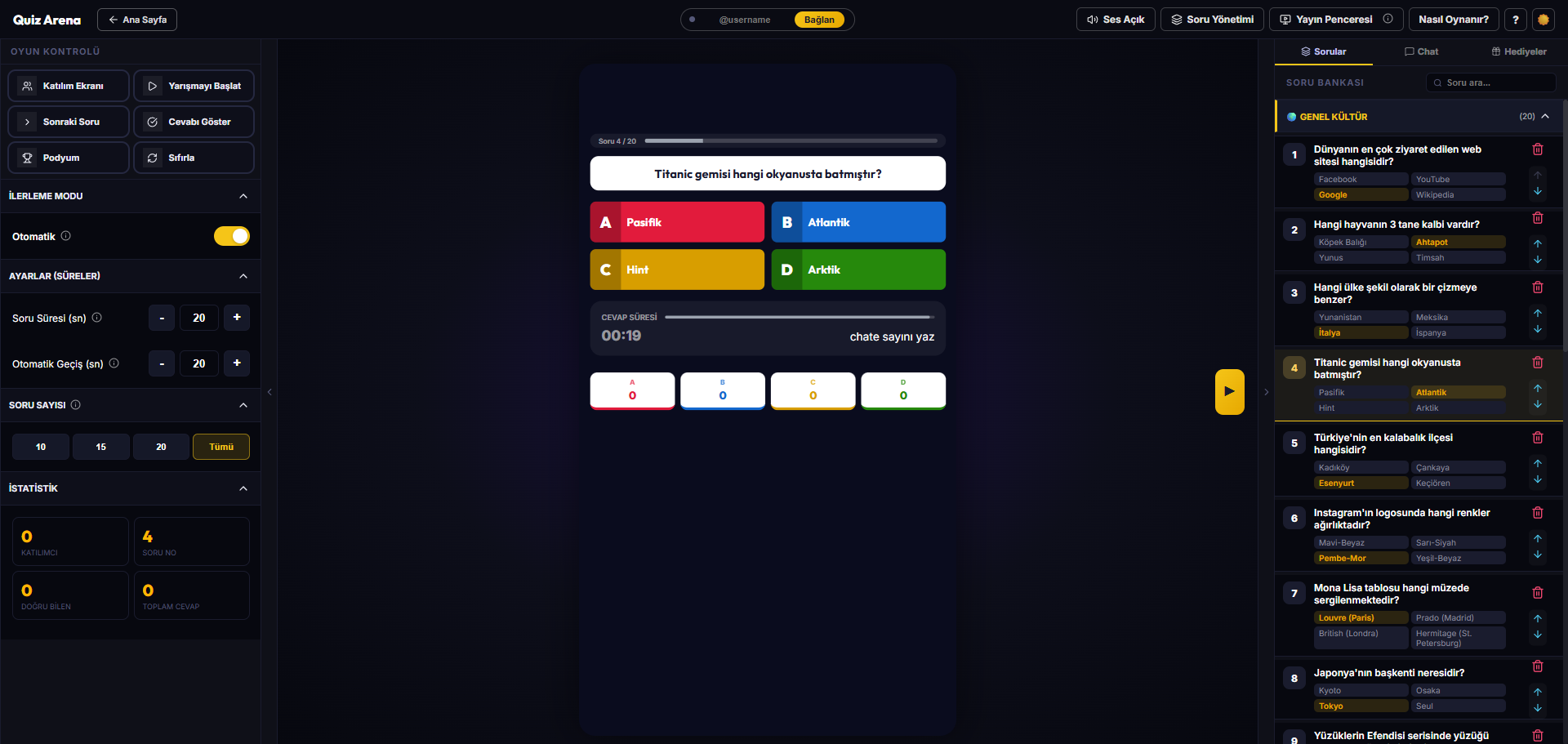 Quiz Arena Studio Interface